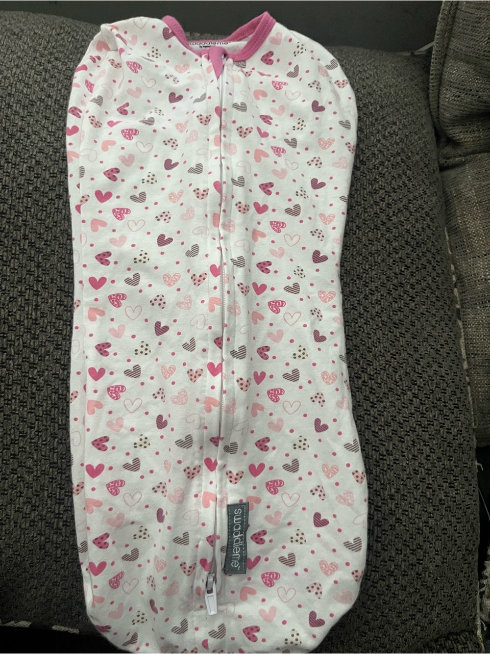 SwaddleMe White Sleep Sack with Pink and Brown Heart Print